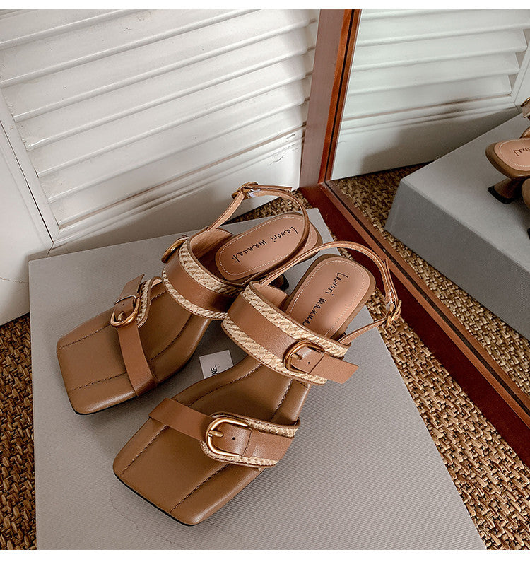 Karin Luna In Stock Spot Goods Vacation style Sofa Cushion Square Toe Irregular Heel Open-Toe Sandals