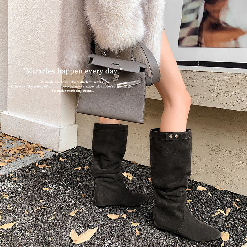 Karin Luna In Stock Spot Goods  Bestselling Suede Leather Sold Out Fast: Pile of Matte Inner Height-Increasing Western Boots