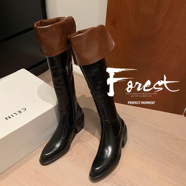 Karin Luna exploded  Three versions exploded Single Fleece Lining Fur Collar Version  Thick Fur Collar Foldable Hot-Selling Full Cowhide Pointed Toe Chunky Heel Classic Style