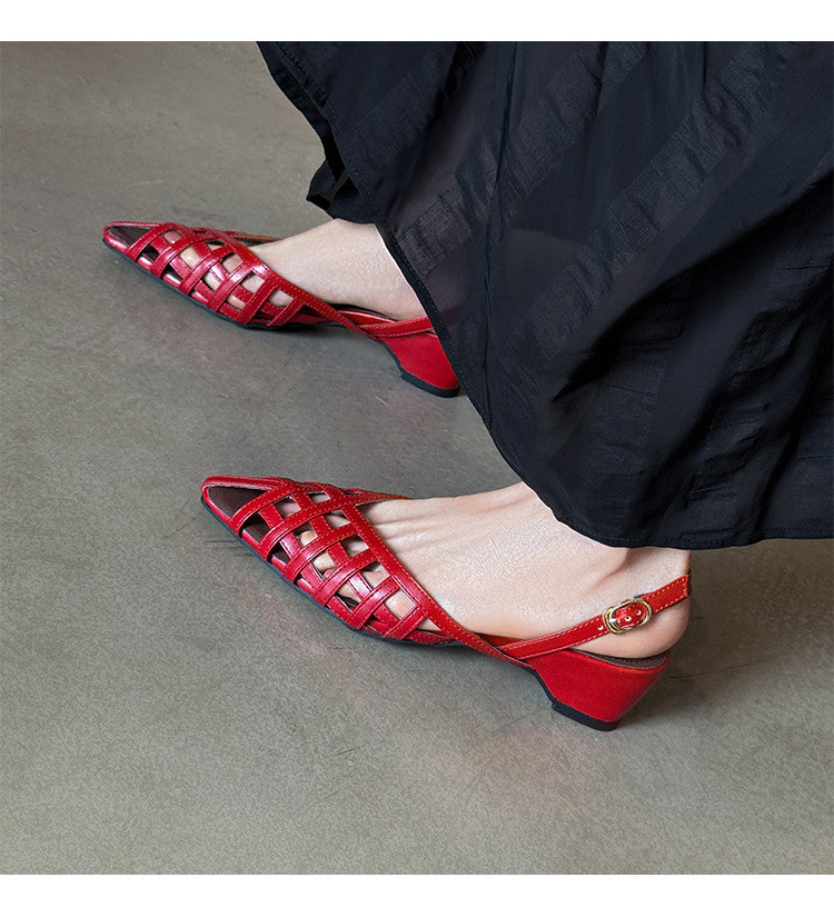 Karin Luna Braided Style ~Cross-woven Pointed Toe Closed-toe Sandals