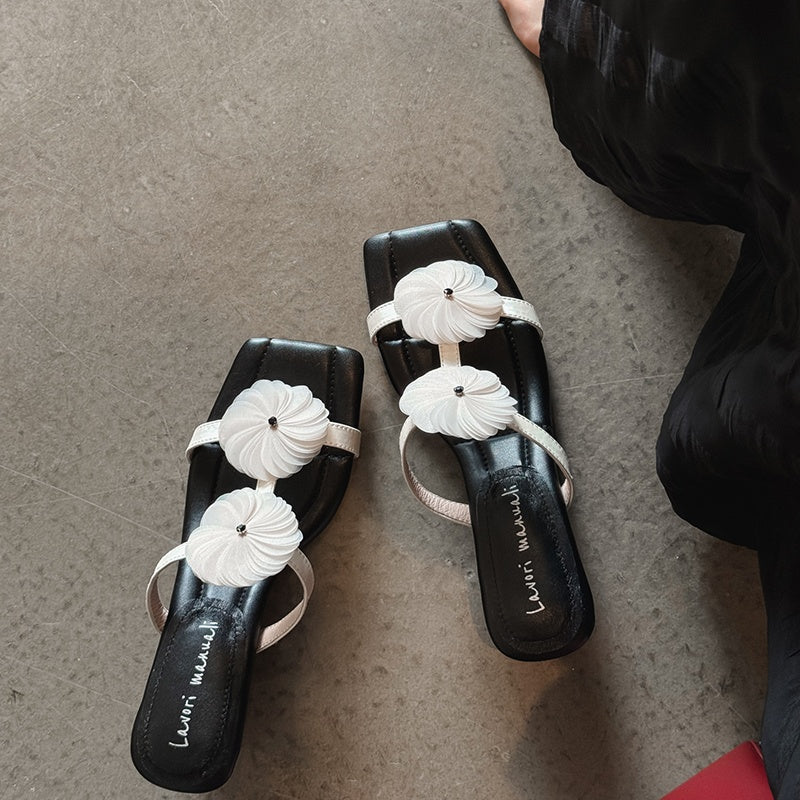 Karin Luna Hot-Selling Floral Square Toe Irregular Heel Floral Slippers
