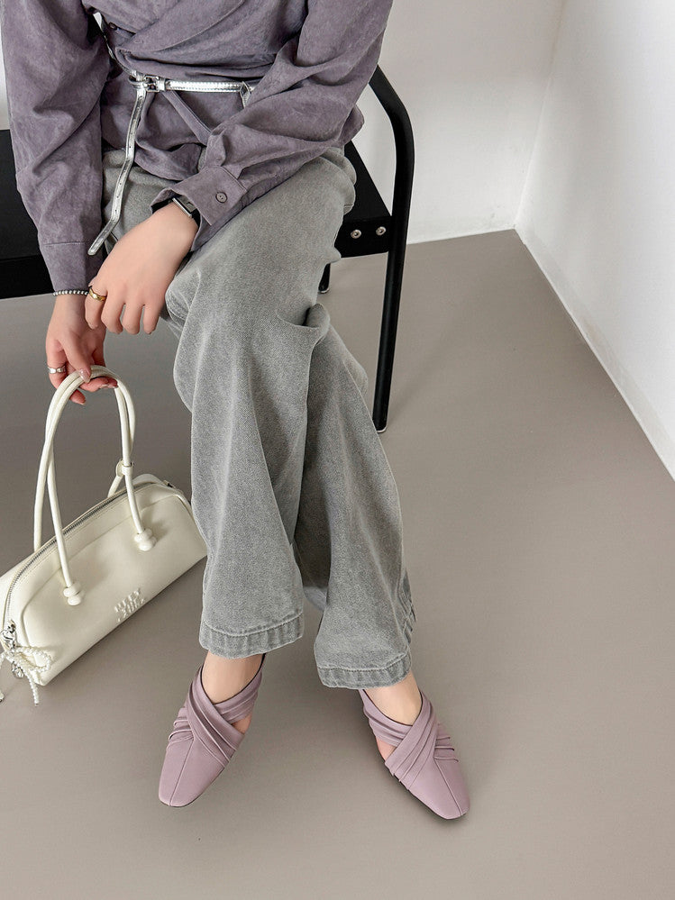 Karin Luna In Stock In Stock Basic Elegant Fairy Style Small Square Toe Sheepskin Slippers