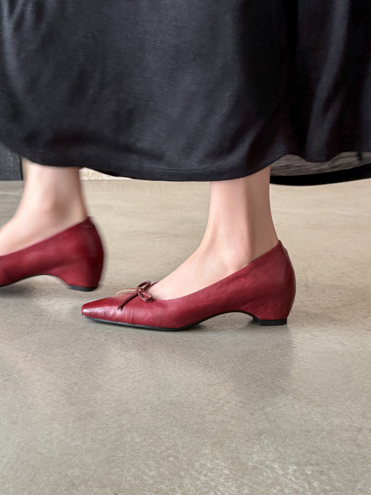 Karin Luna Full Layer Inside and Out~Basic Versatile Small Square Toe Butterfly Knot Irregular Heel Single Shoes