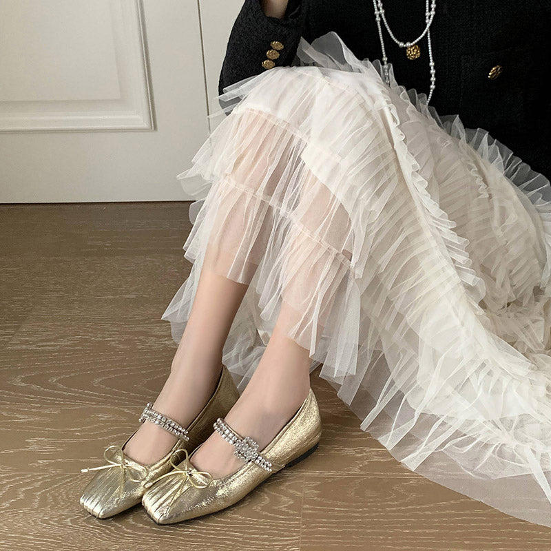 Karin Luna In Stock Spot Goods  Vintage Sweet Rhinestone One-Strap Granny Flats