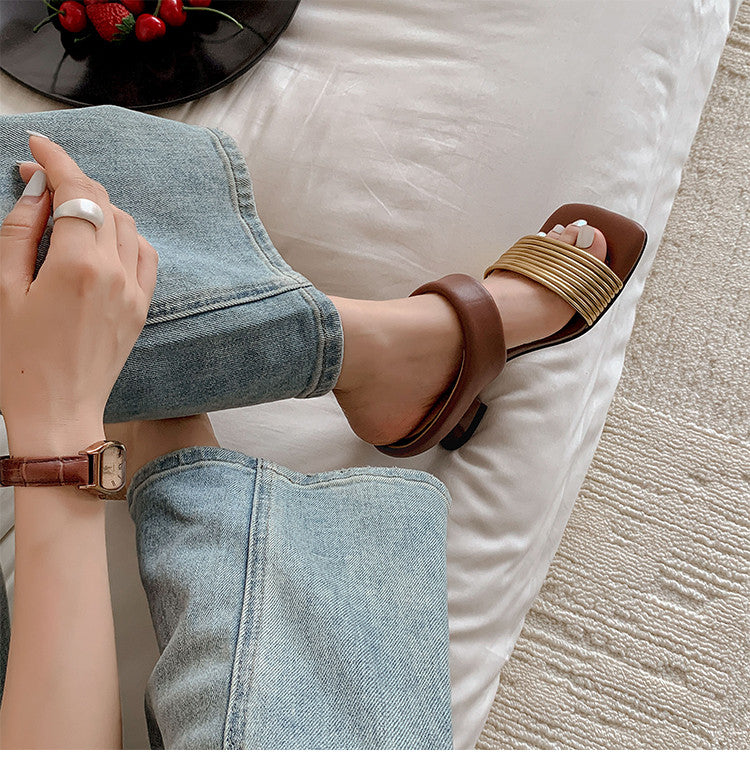 Karin Luna In Stock In Stock Minimalist Style Square-Toed Elegant Slippers