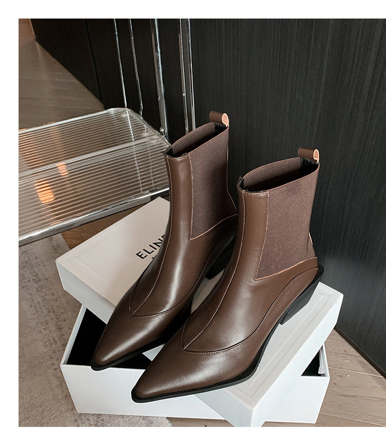 Karin Luna In Stock Spot Goods   Elegant Pointed Toe Chunky Heel Ankle Boots