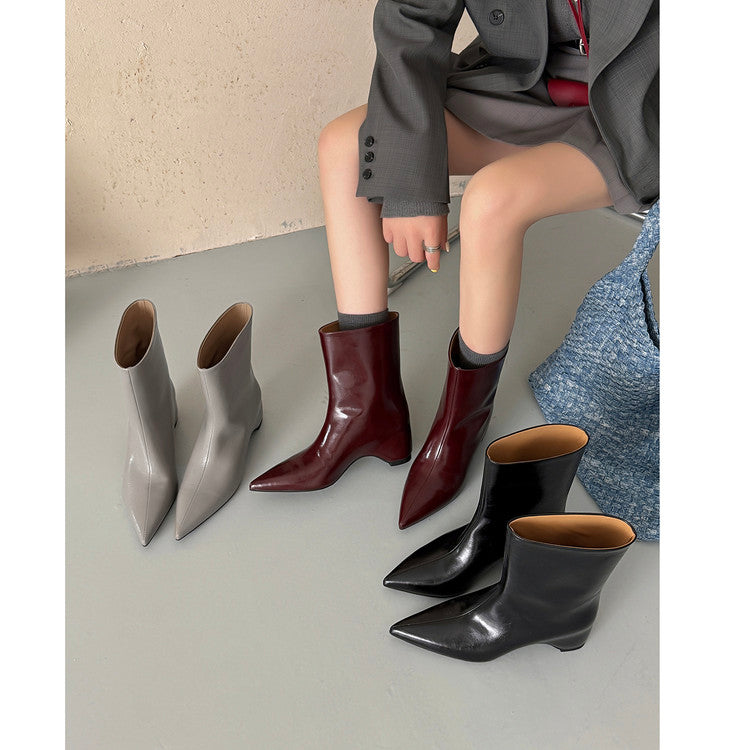 Karin Luna Elegant Pointed Toe Hidden Wedge Short Boots
