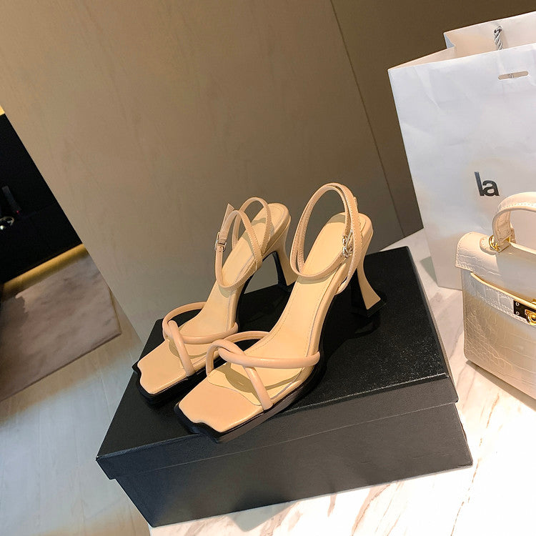 Karin Luna Classic Style  In stock  Basic Versatile Cross Strap High Heel Sandals