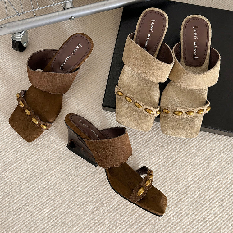 Karin Luna Hot-Selling Element Amber Heel~Spot Goods Spot Goods  Vacation Style One-Strap Amber Irregular Heel Slippers