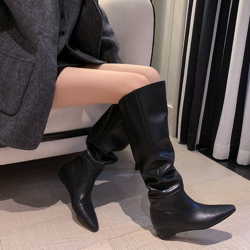 Karin Luna Elegant Style Slanted Inner Height-Increasing Long Boots