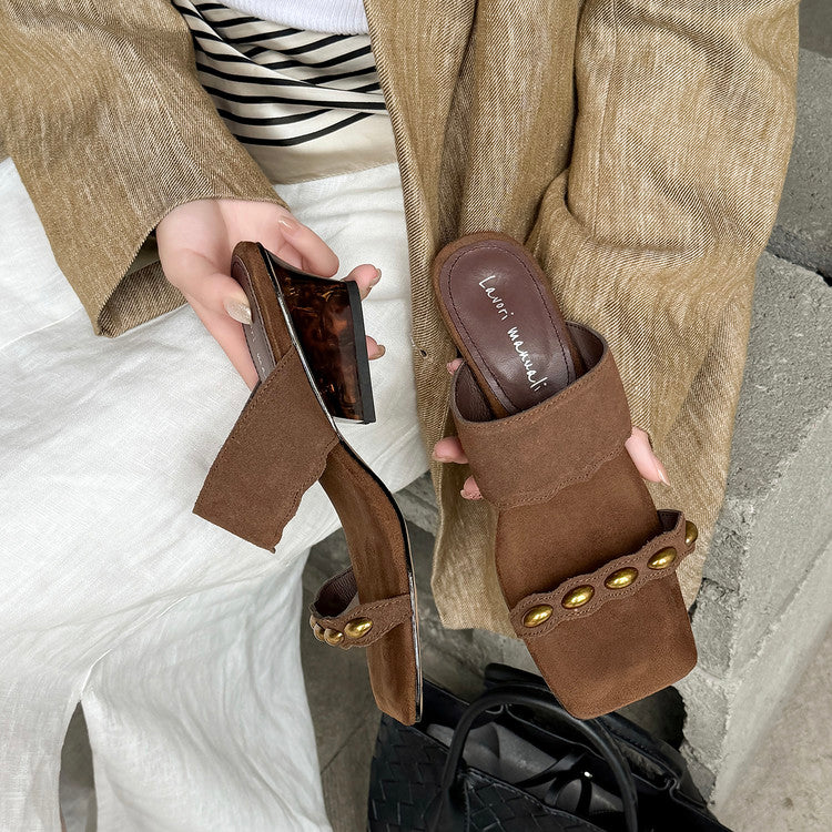 Karin Luna Hot-Selling Element Amber Heel~Spot Goods Spot Goods  Vacation Style One-Strap Amber Irregular Heel Slippers