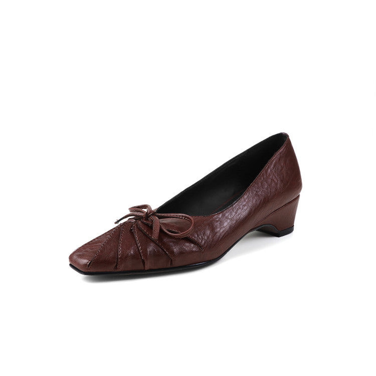 Karin Luna French Style Wrinkled Square Toe Height-Increasing Flats