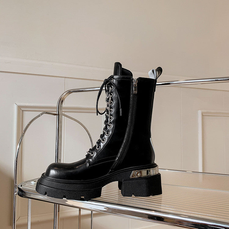 Karin Luna In Stock Spot Goods Lace-up casual metal decorative thick-soled Martin boots