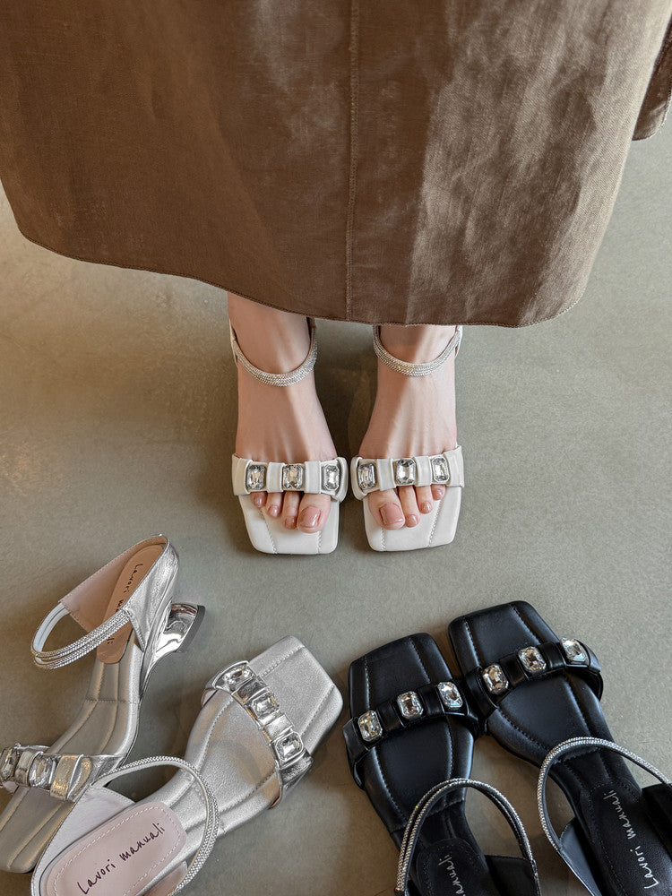 Karin Luna Bestseller Popular Rhinestone Ribbon Square Toe Slippers