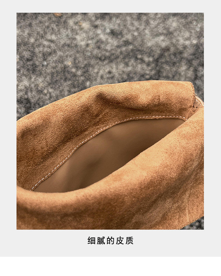 Karin Luna In Stock Spot Goods Vintage Cowhide Leather Two-Way Wear Pointed Toe Height-Increasing Long Boots