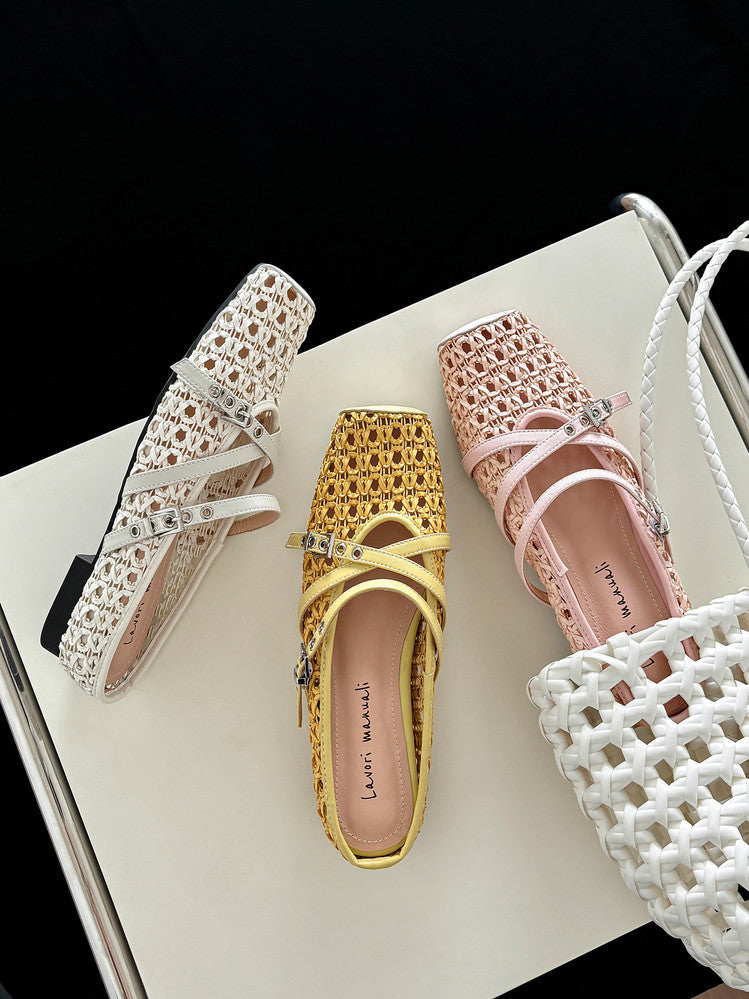Karin Luna In Stock Spot Goods  Hot-Selling Square-Toe Woven Pig Nose Closed-Toe Slippers