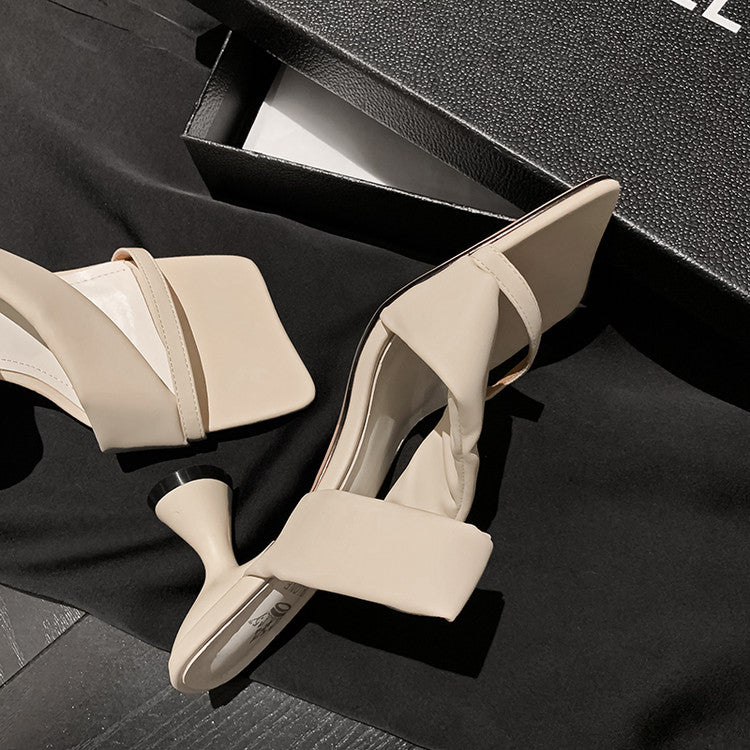 Karin Luna Best-selling in stock Minimalist Style  All-Matching Irregular Ultra-Soft Strap Square Toe High Heels
