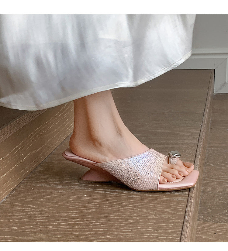 Karin Luna Fish Skin Series~Minimalist Square Toe Popular Irregular Heel Slippers