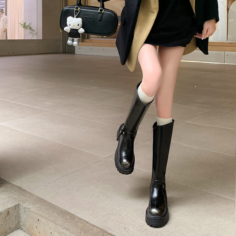 Karin Luna In Stock In Stock Slimming Diagonal Cut Tube Top  Best-selling in stock Retro Metal Buckle Thick-Soled Long Boots