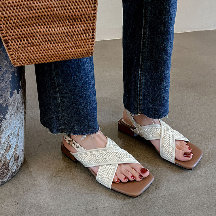 Karin Luna In Stock  Spot Goods Woven Style  Cross-strap Vacation Style Flat Sandals