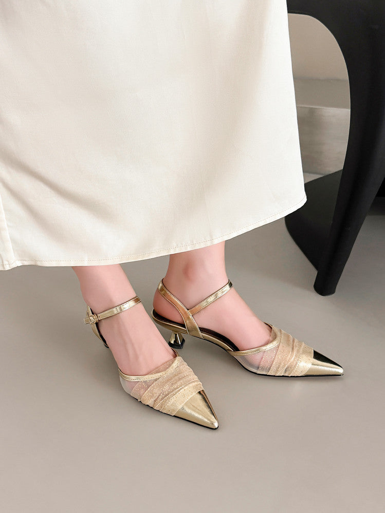 Karin Luna In Stock Spot Goods  Elegant Mesh Pointed Toe Sandals