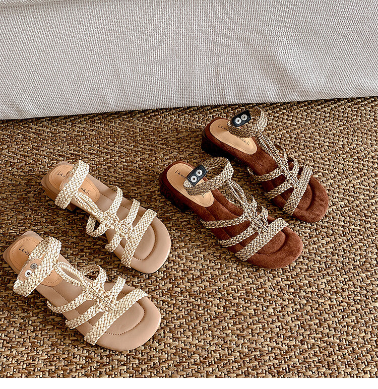 Karin Luna In Stock Spot Goods  Bohemian Handwoven Style  Fluffy feel Super versatile round-toe sandals