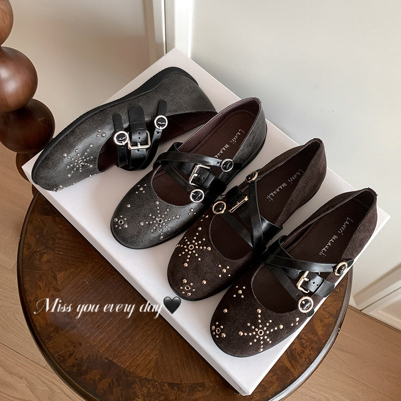 Karin Luna In Stock Spot Goods Studded Rivet Hidden Wedge Mary Jane Shoes