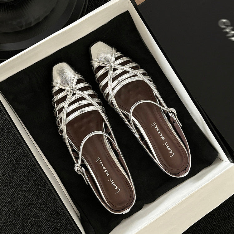 Karin Luna In Stock Spot Goods   French Retro Hollow Small Square Toe One-Strap Slippers