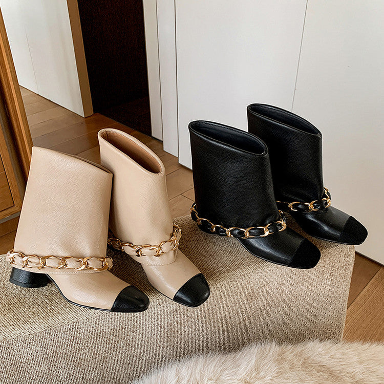 Karin Luna Classic Style Fragrant Family Style Chunky Heel Chain Ankle Boots
