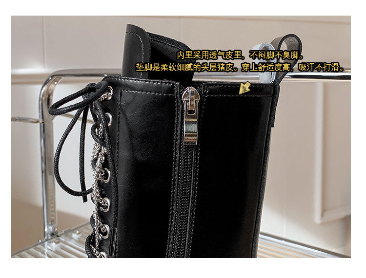 Karin Luna In Stock Spot Goods Lace-up casual metal decorative thick-soled Martin boots