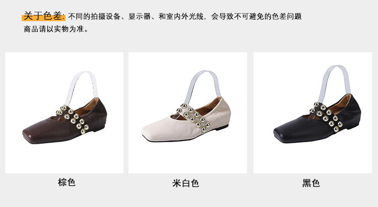 Karin Luna In Stock Spot Goods  Pig Nose Metal Strap Super Soft Granny Full Leather Mary Jane Shoes