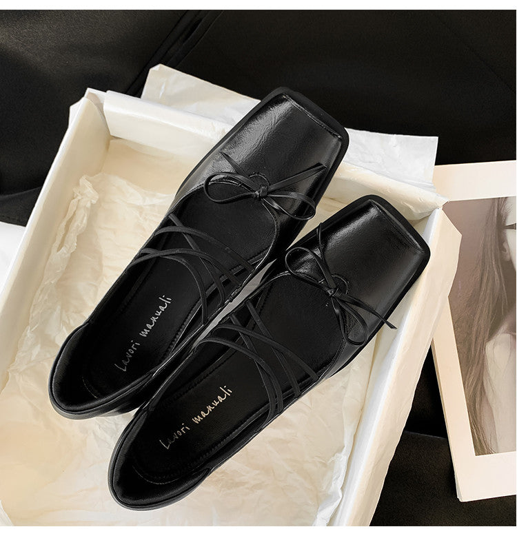 Karin Luna In Stock Spot Goods  Popular Self-flowing Bowknot Square Toe Chunky Heel Single Shoes