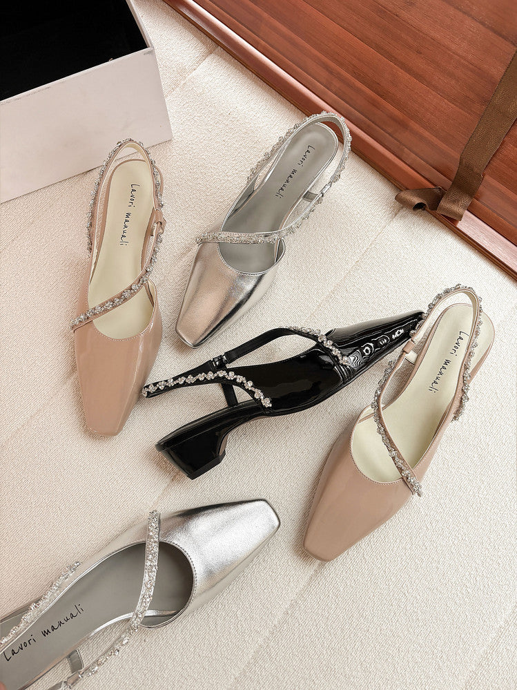 Karin Luna In Stock In Stock  Fresh Summer Vibes  Rhinestone Small Square Toe Elegant Closed-Toe Sandals