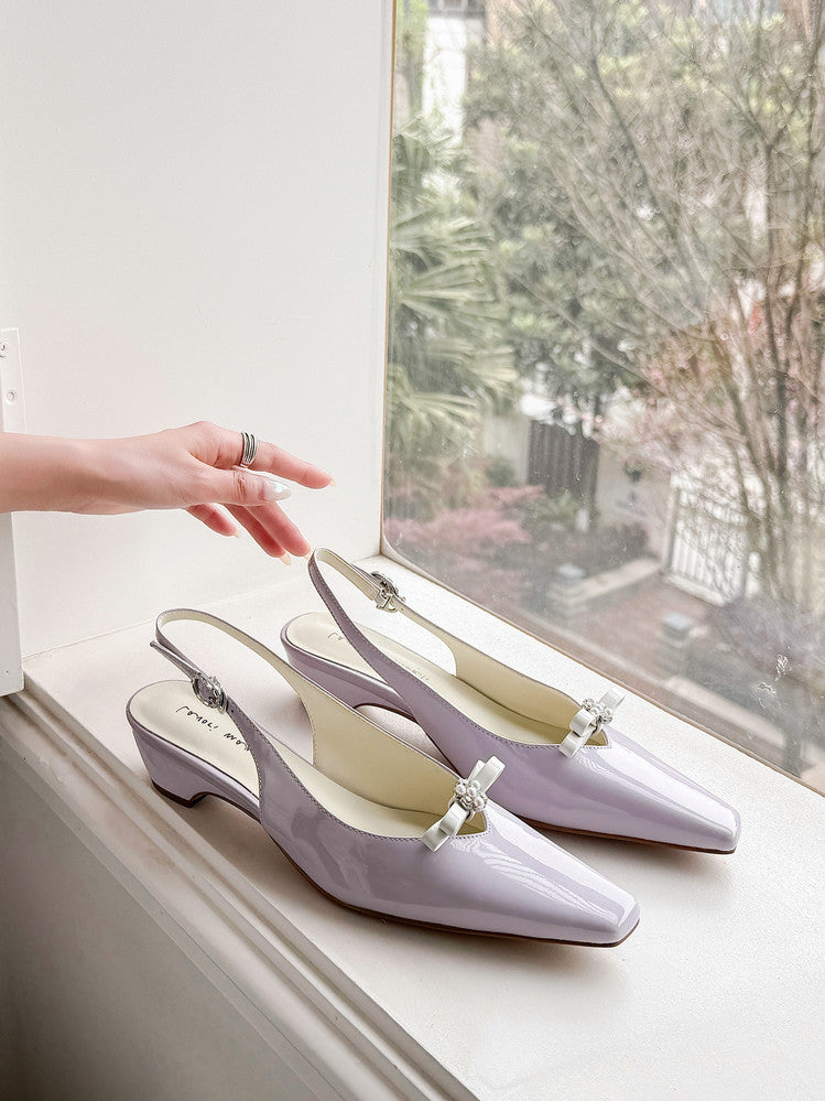 Karin Luna In Stock In Stock Sweet Bowknot Small Square Toe Chunky Heel Closed-toe Elegant Retro Sandals