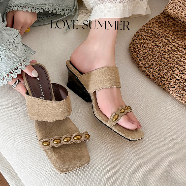 Karin Luna Hot-Selling Element Amber Heel~Spot Goods Spot Goods  Vacation Style One-Strap Amber Irregular Heel Slippers
