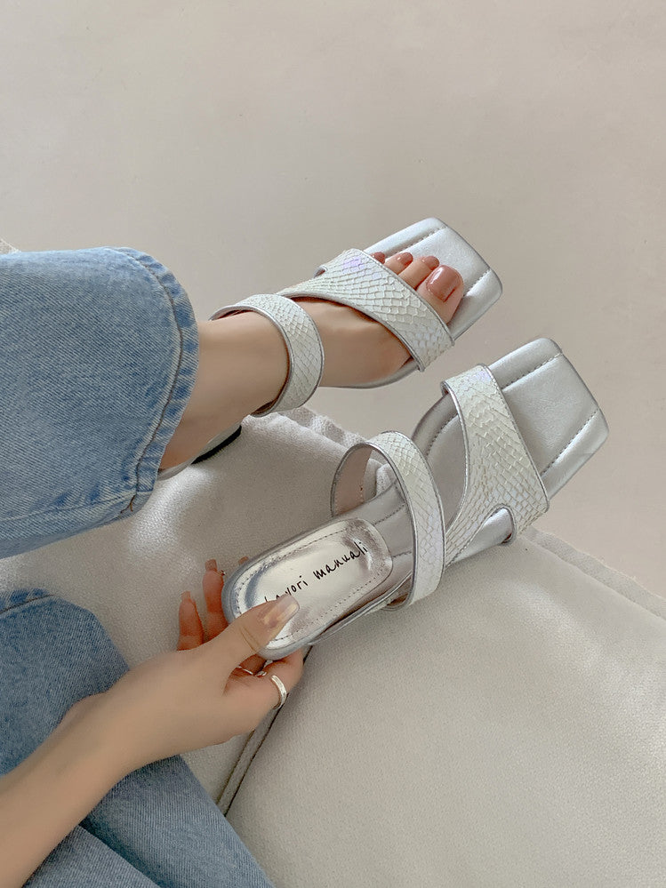 Karin Luna Fish Skin Series~Minimalist Square Toe Popular Irregular Heel Slippers