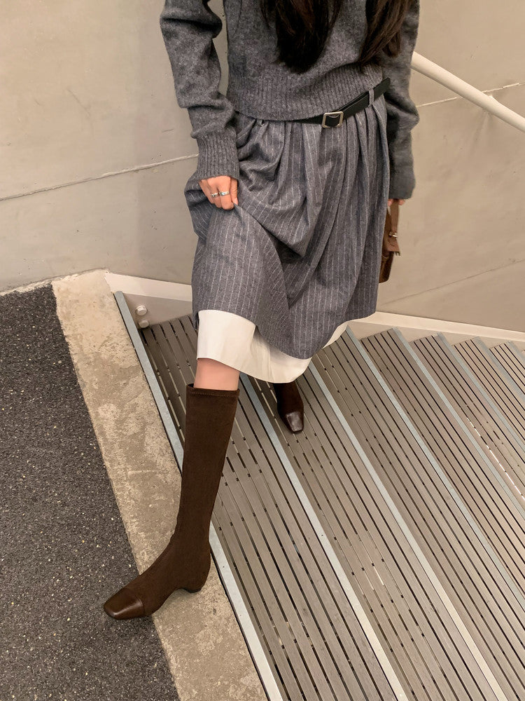Karin Luna In Stock In Stock Patchwork Long Boots Elegant Versatile