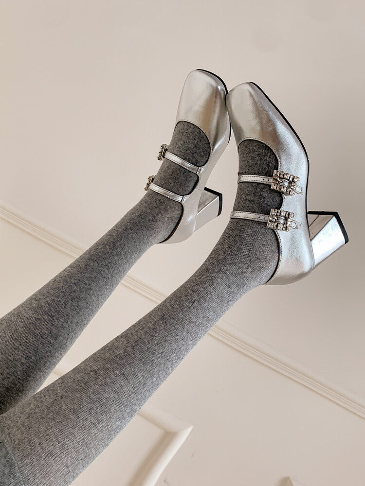 Karin Luna In Stock In stock   The heroine Ao~Square Toe High Heel One Strap Popular Rhinestone Mary Jane Shoes