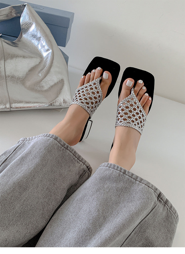 Karin Luna Hot-Selling Braided Style  In stock Toe-strap Woven Sofa Insole Slippers