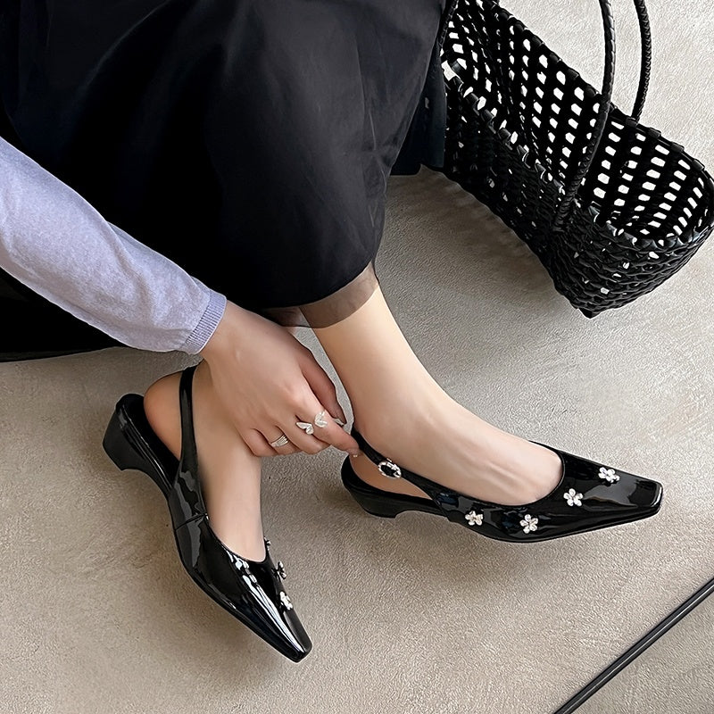 Karin Luna In Stock  Spot Goods  Rhinestone Small Square Toe Closed-Toe Sandals