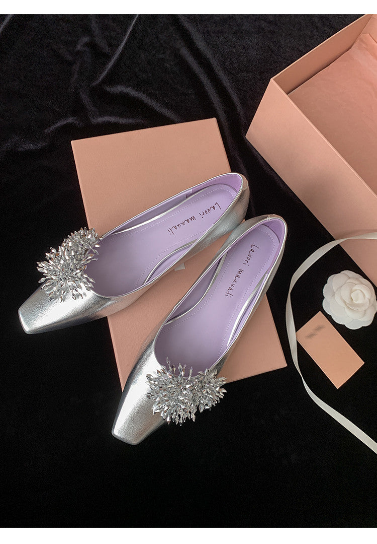 Karin Luna In Stock Spot Goods Exquisite Fireworks Buckle Small Square Toe Chunky Heel Commuter Shoes