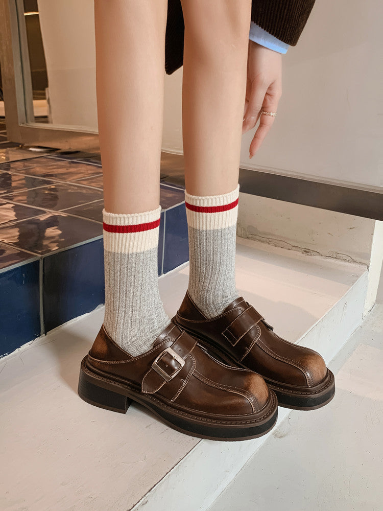 Karin Luna In Stock Spot Goods Metal Round Toe Cow Leather Thick Sole Flats
