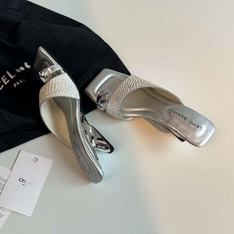 Karin Luna Fish Skin Series~Minimalist Square Toe Popular Irregular Heel Slippers