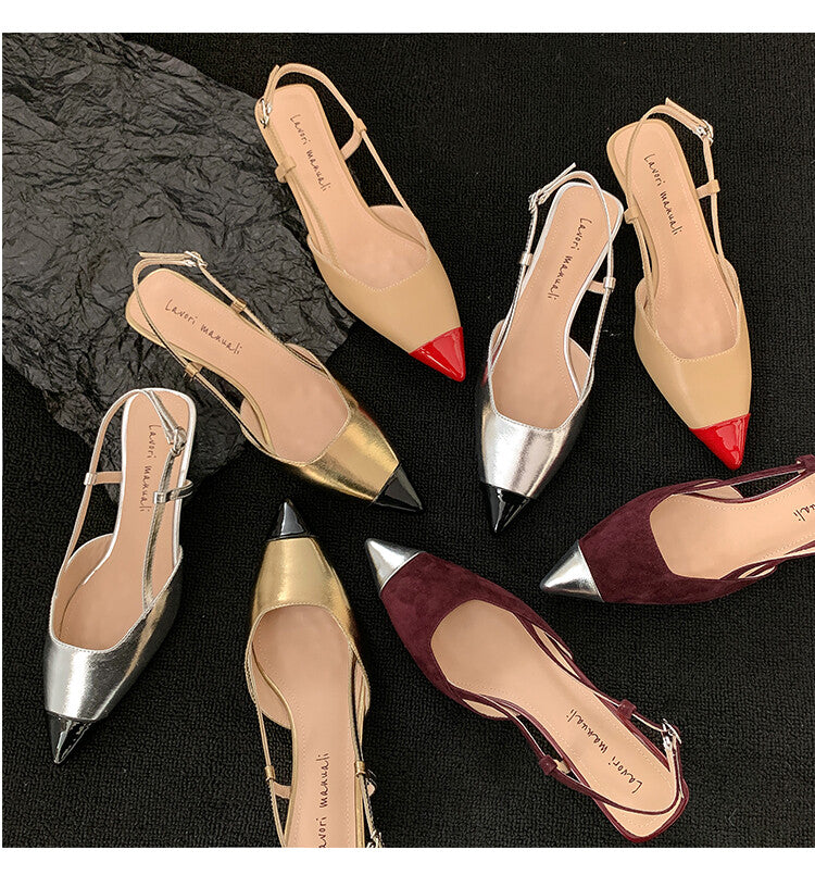 Karin Luna In Stock 24New Year's stock is now available Color Block Pointed Toe Full Leather Sandals