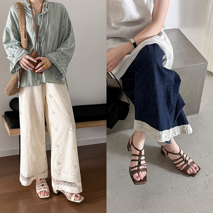 Karin Luna Bohemian Vacation Style~Square Toe Open Toe Sandals