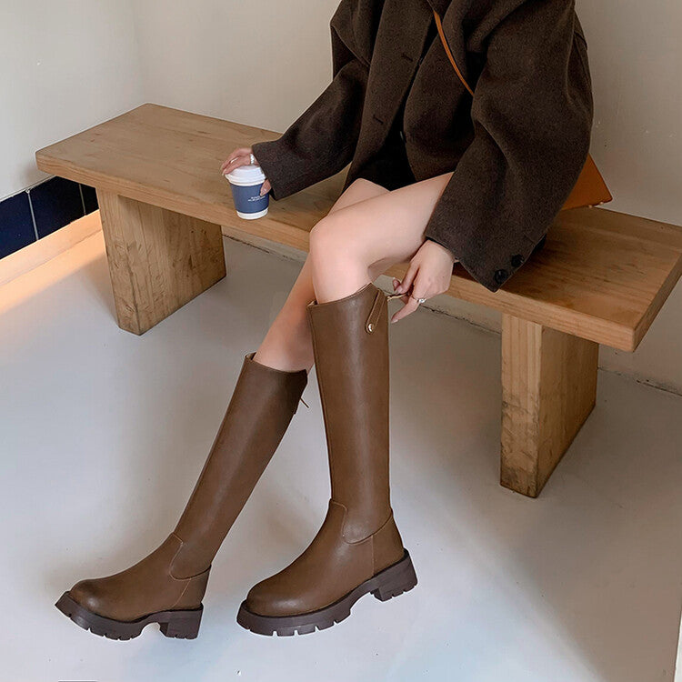Karin Luna Hot-Selling In Stock   Basic Casual Hot-Selling Round-Toe Long Boots Full Cowhide Leather Long Boots Flat Bottom Hot Sale