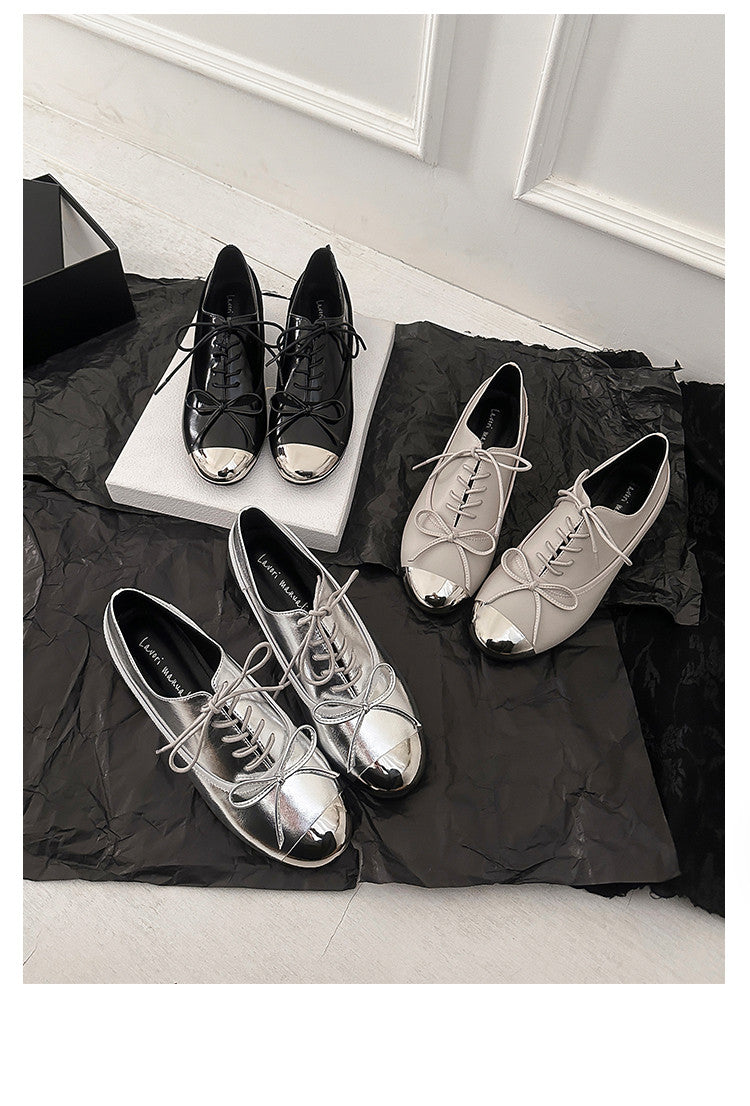 Karin Luna In Stock Spot Goods  Casual Lace-Up Metal Toe Bow Deep Mouth Single Shoes