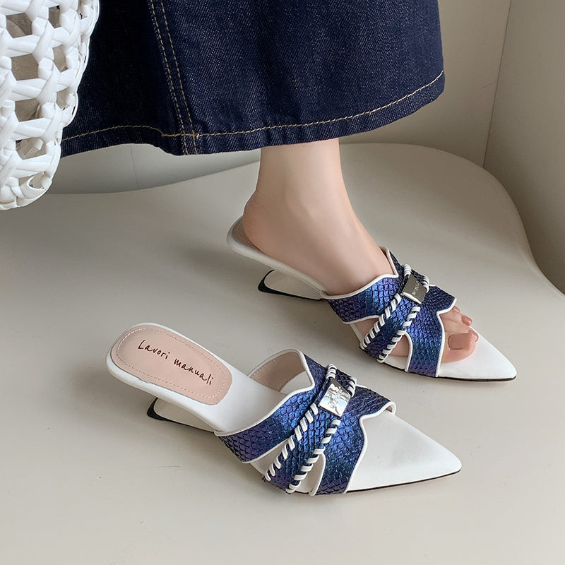 Karin Luna Fish Skin Series~Minimalist Pointed Toe Hot-Selling Unique Heel Slippers