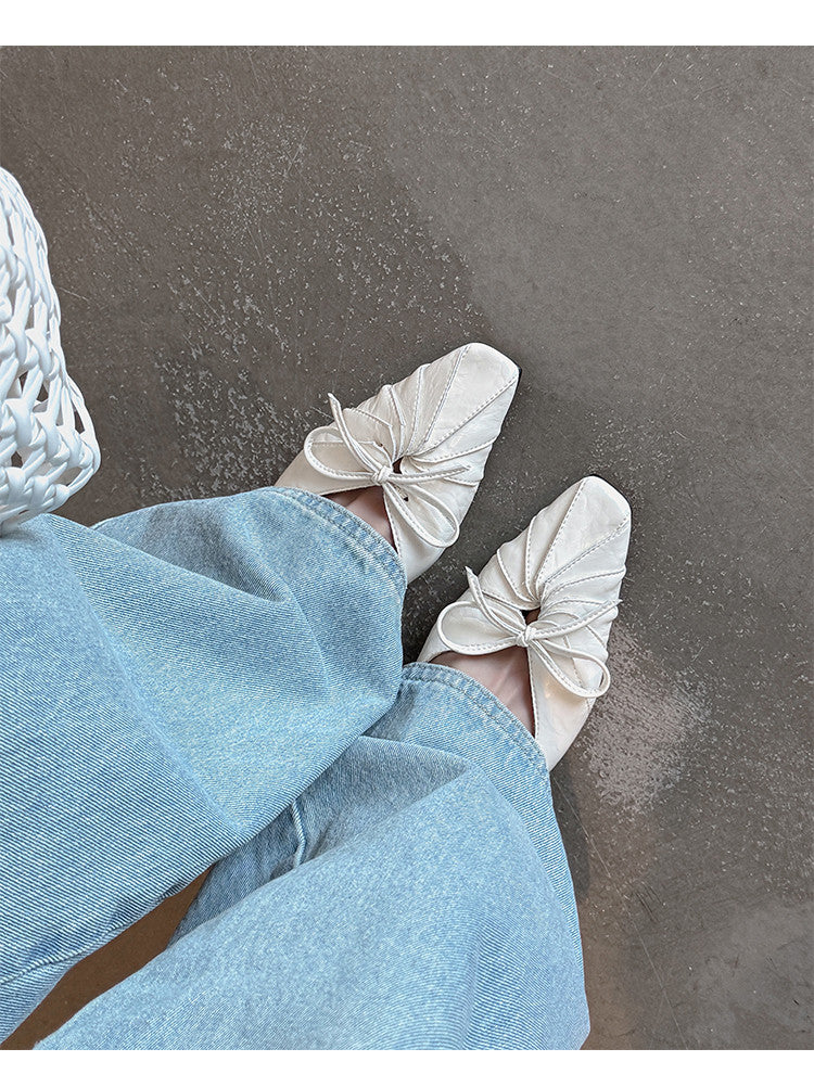 Karin Luna French Style Wrinkled Square Toe Height-Increasing Flats