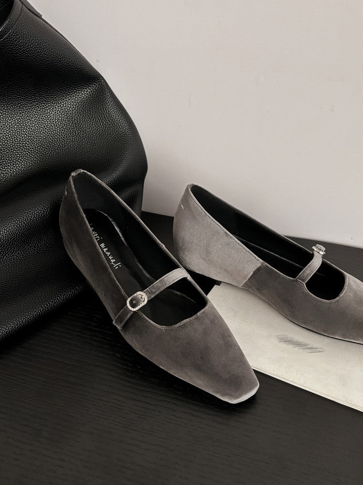 Karin Luna In Stock Spot Goods  Elegant Square-Toe One-Strap Height-Increasing Flats